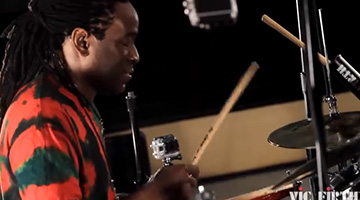 Will Calhoun performs for the Vic Firth cameras during a recent shoot in New York City